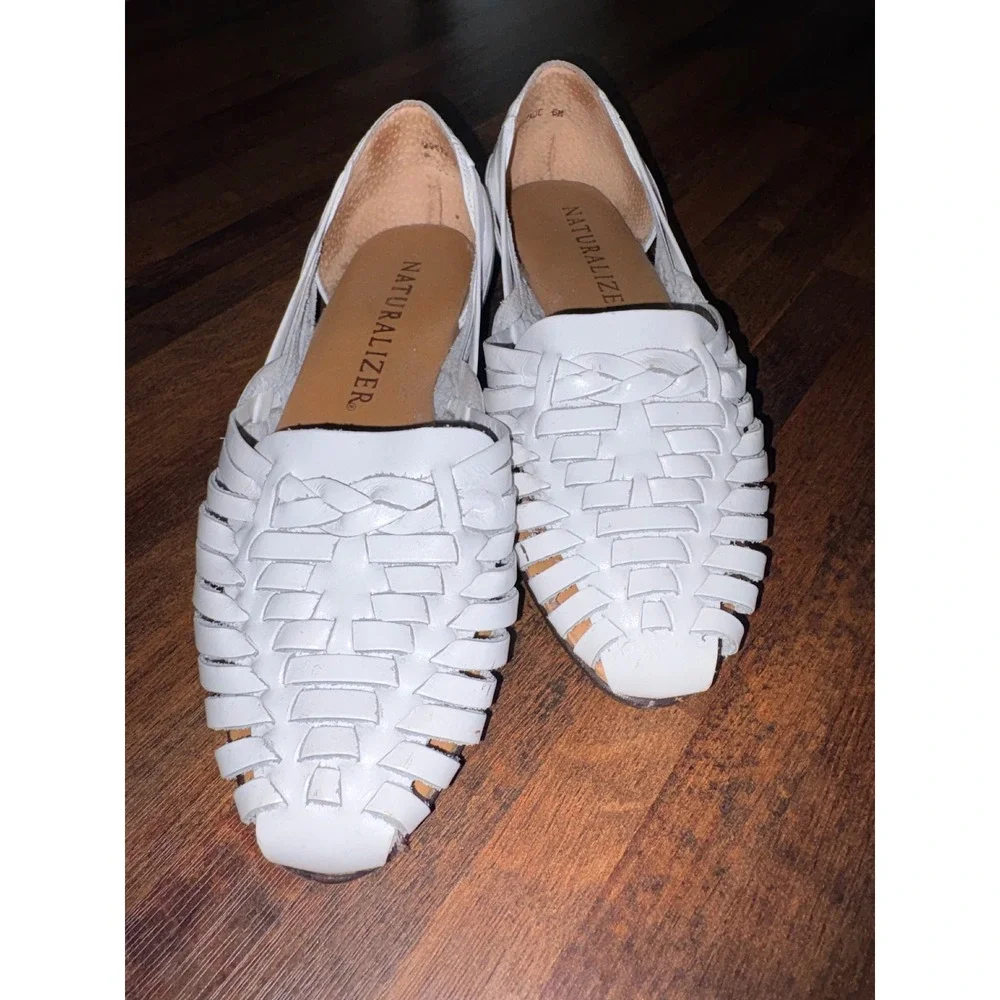 Naturalizer Escapade White Leather Woven Huarache Flats Shoes 6M Brazil 205F21